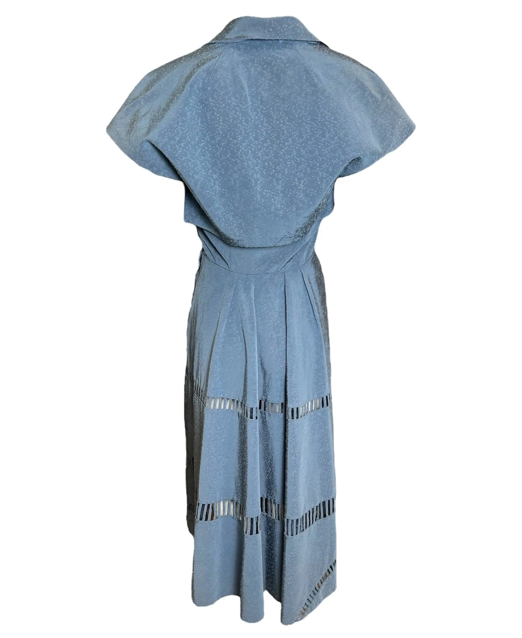 1950s Blue Ladder Applique Faille Dress with Bolero Jacket