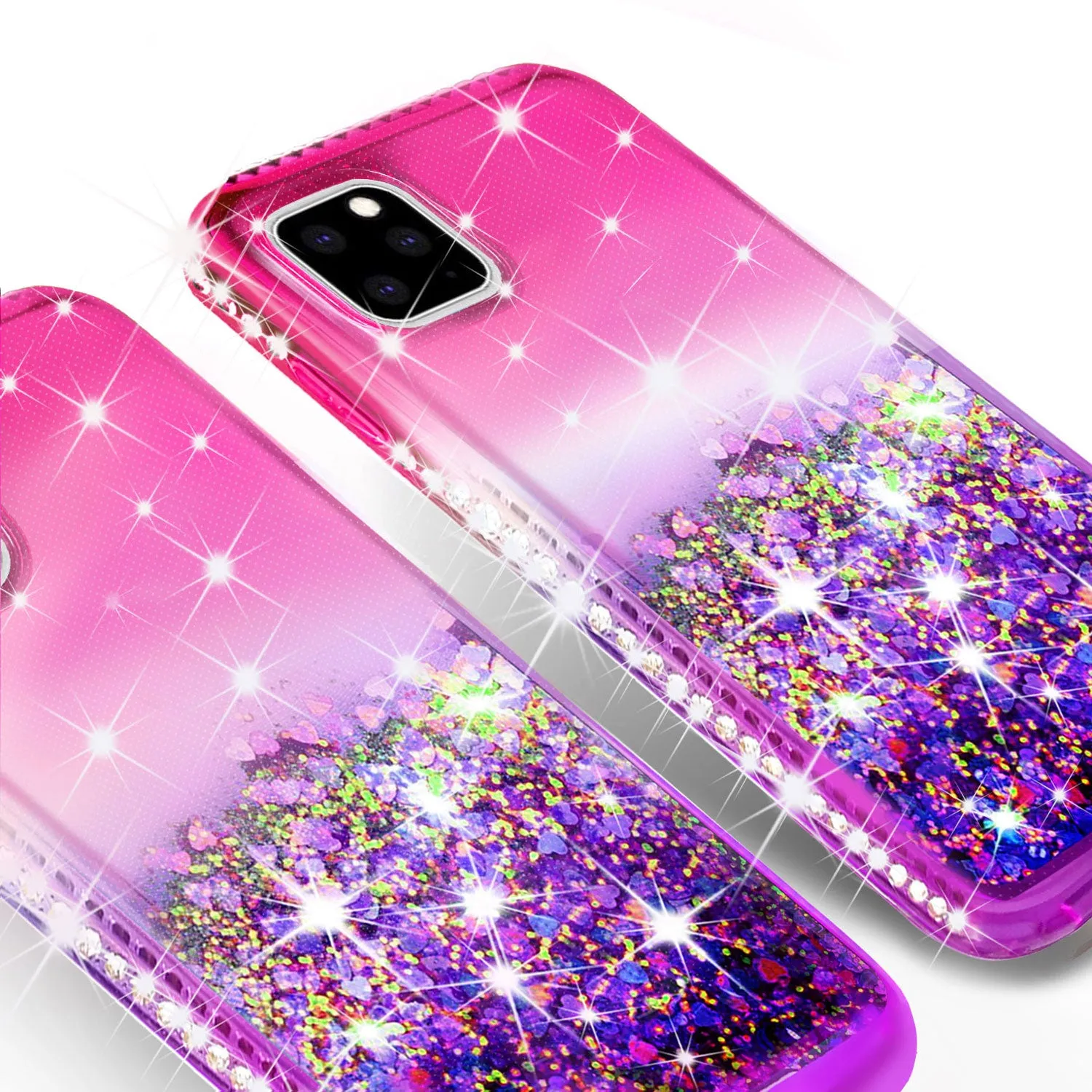 Apple iPhone 11 Pro Case Liquid Glitter Phone Case Waterfall Floating Quicksand Bling Sparkle Cute Protective Girls Women Cover for iPhone 11 Pro W/Temper Glass -  (Hot Pink/Purple Gradient)
