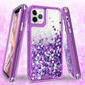 Apple iPhone 11 Pro Max Case,Hard Clear Glitter Sparkle Flowing Liquid Heavy Duty Shockproof Three Layer Protective Bling Girls Women Cases for Apple iPhone 11 Pro Max - Purple