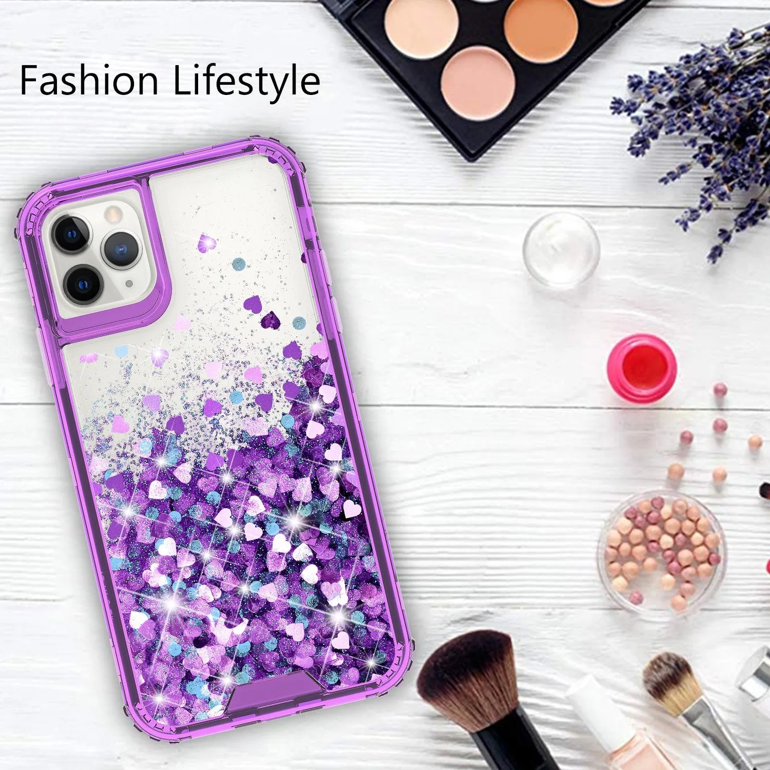 Apple iPhone 11 Pro Max Case,Hard Clear Glitter Sparkle Flowing Liquid Heavy Duty Shockproof Three Layer Protective Bling Girls Women Cases for Apple iPhone 11 Pro Max - Purple