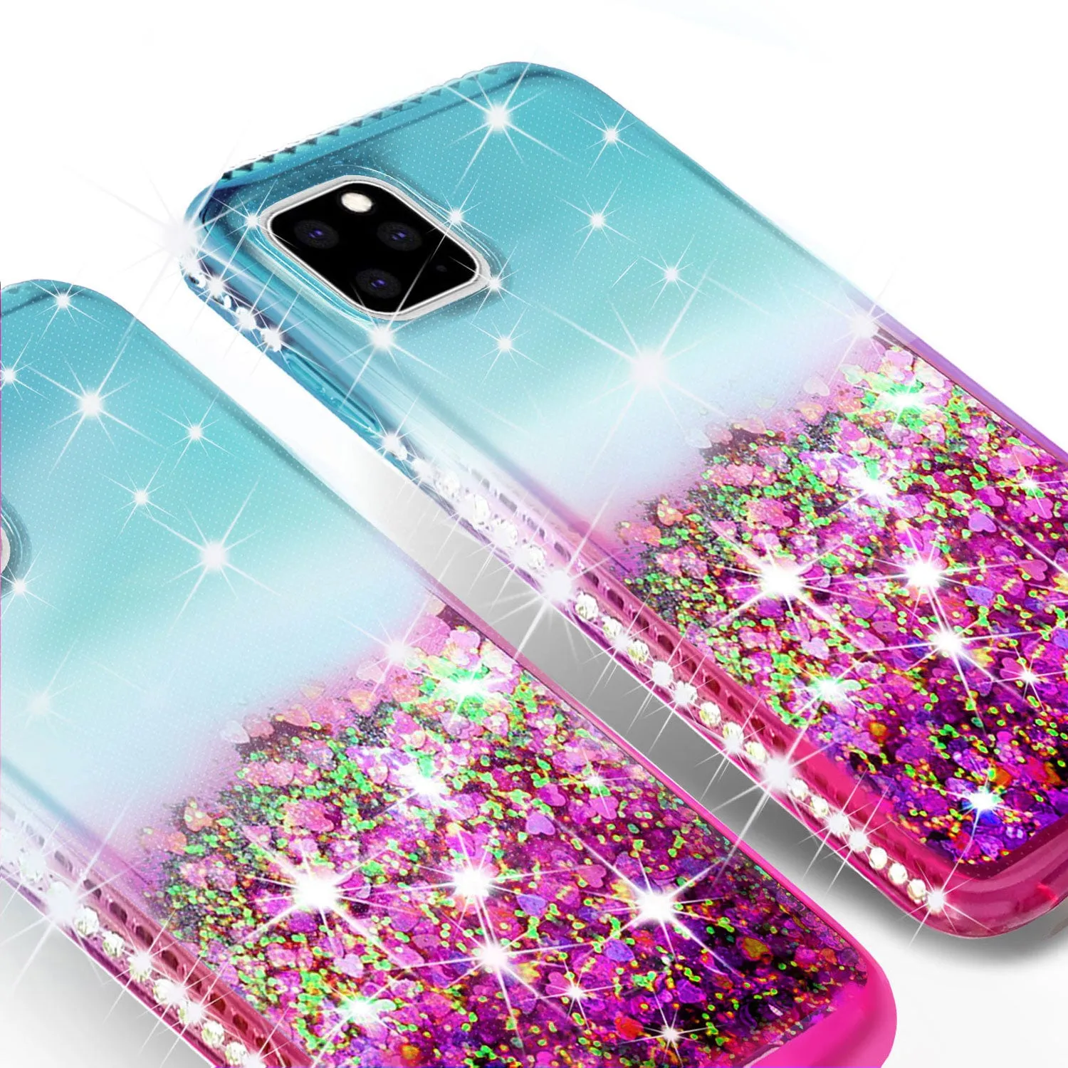 Apple iPhone 12 Case Liquid Glitter Phone Case Waterfall Floating Quicksand Bling Sparkle Cute Protective Girls Women Cover for iPhone 12 W/Temper Glass -  (Pink/Teal Gradient)