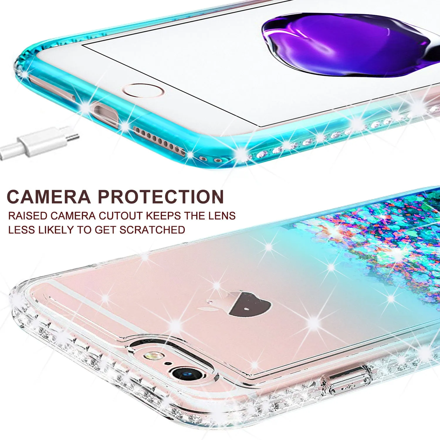 Apple iPhone 8 Plus Case Liquid Glitter Phone Case Waterfall Floating Quicksand Bling Sparkle Cute Protective Girls Women Cover for iPhone 8 Plus - Teal