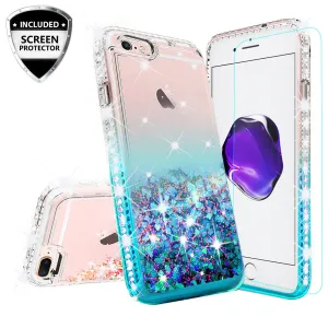 Apple iPhone 8 Plus Case Liquid Glitter Phone Case Waterfall Floating Quicksand Bling Sparkle Cute Protective Girls Women Cover for iPhone 8 Plus - Teal