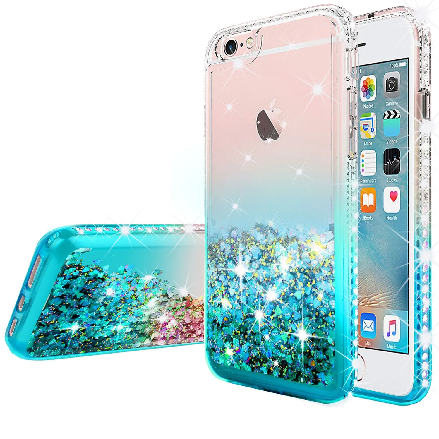 Apple iPhone 8 Plus Case Liquid Glitter Phone Case Waterfall Floating Quicksand Bling Sparkle Cute Protective Girls Women Cover for iPhone 8 Plus - Teal
