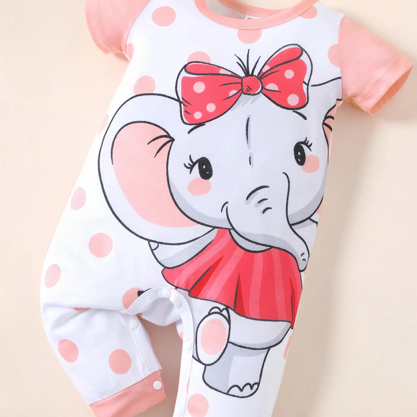 Baby Boy/Girl Cartoon Elephant Print Short-sleeve Jumpsuit