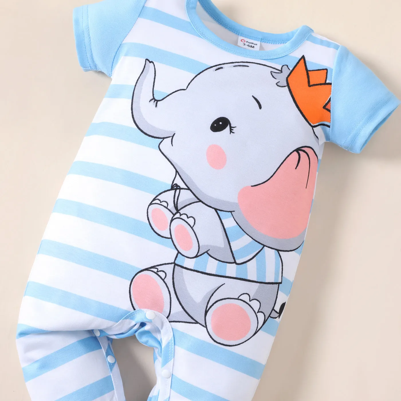 Baby Boy/Girl Cartoon Elephant Print Short-sleeve Jumpsuit