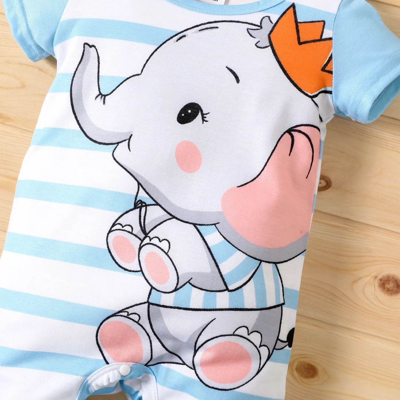 Baby Boy/Girl Cartoon Elephant Print Short-sleeve Jumpsuit