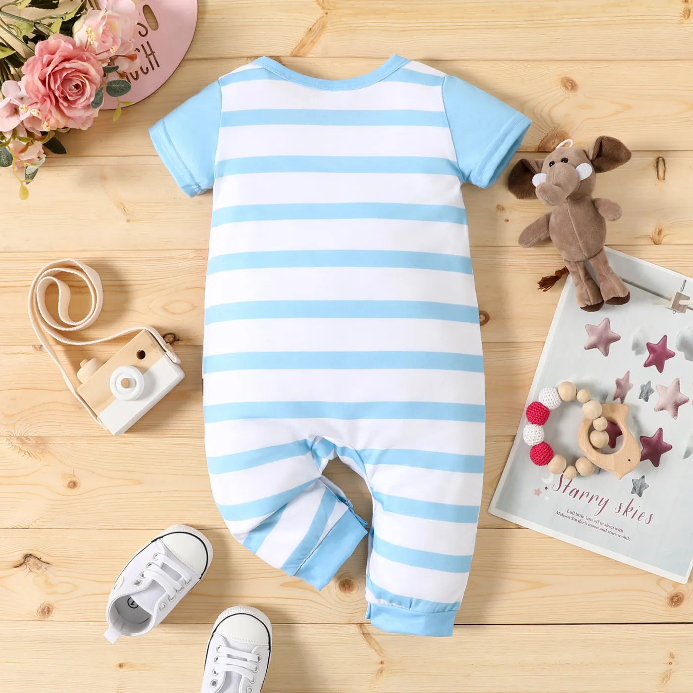 Baby Boy/Girl Cartoon Elephant Print Short-sleeve Jumpsuit