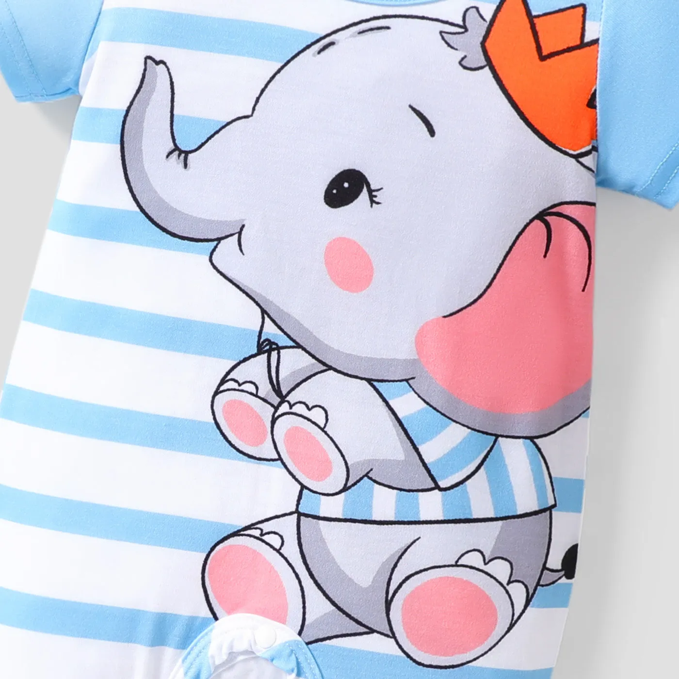 Baby Boy/Girl Cartoon Elephant Print Short-sleeve Jumpsuit