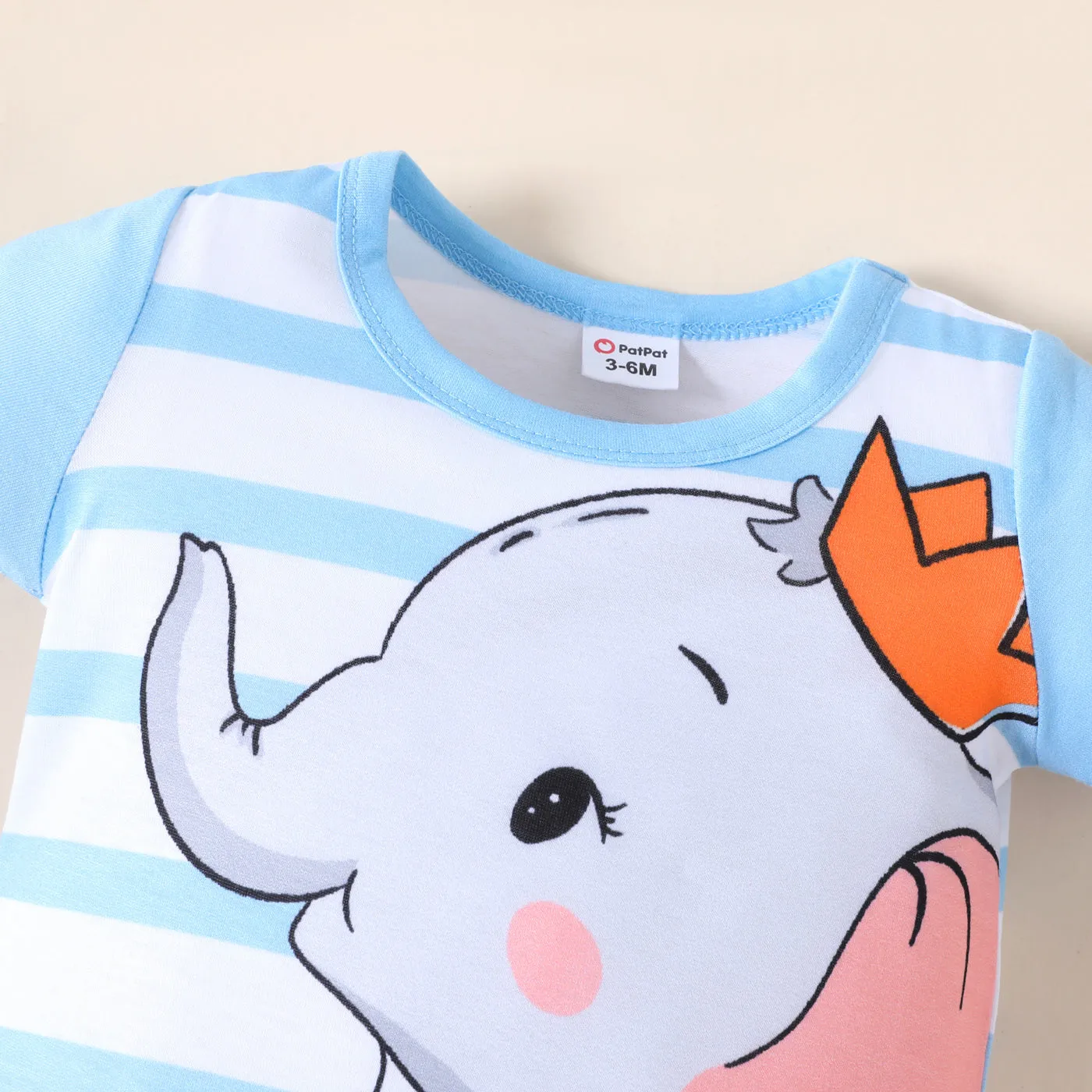 Baby Boy/Girl Cartoon Elephant Print Short-sleeve Jumpsuit