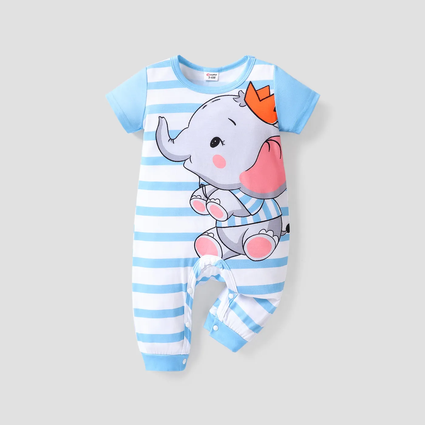 Baby Boy/Girl Cartoon Elephant Print Short-sleeve Jumpsuit