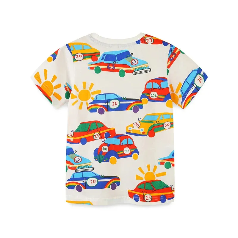 Baby Boys T Shirts Summer Toddler Boys Cartoon Racing car Print Shirts 4 5 Years Children's Clothing