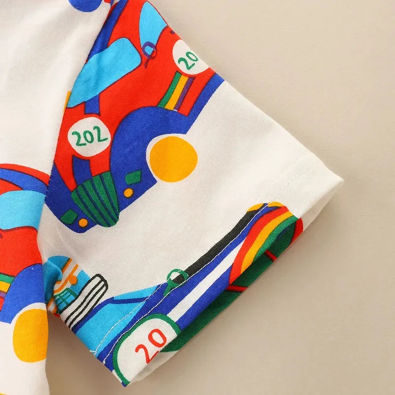 Baby Boys T Shirts Summer Toddler Boys Cartoon Racing car Print Shirts 4 5 Years Children's Clothing