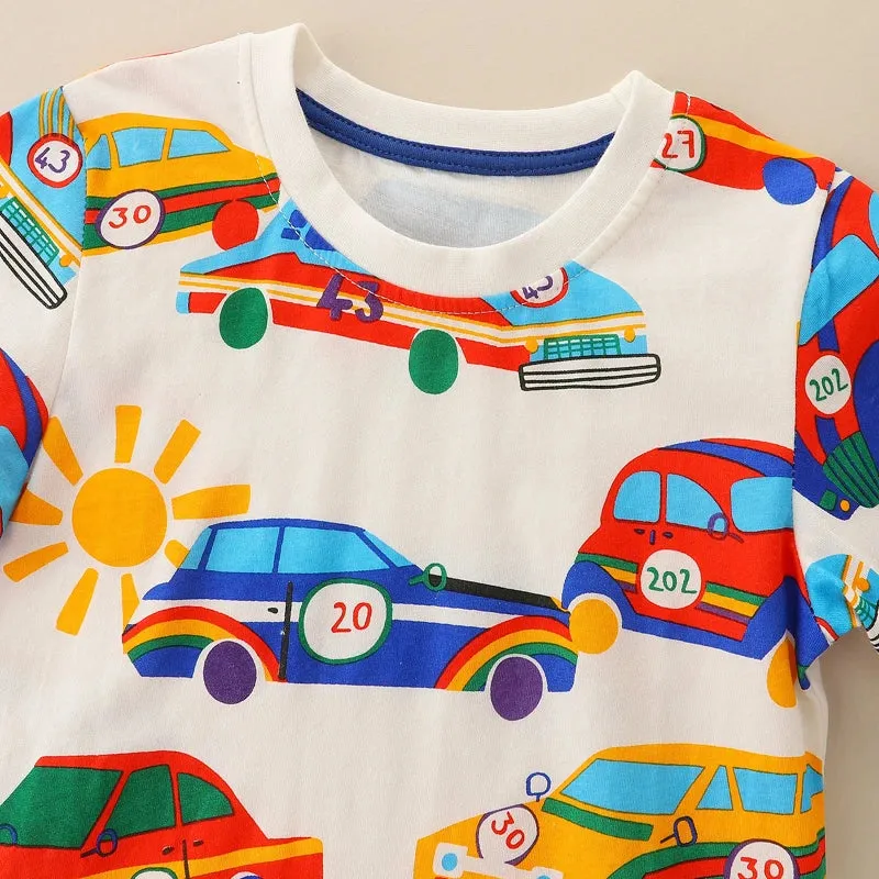 Baby Boys T Shirts Summer Toddler Boys Cartoon Racing car Print Shirts 4 5 Years Children's Clothing