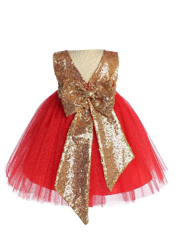 Baby Girls Multi Color Sparkle Sequin V Back Flower Girl Dress 6-24 Months