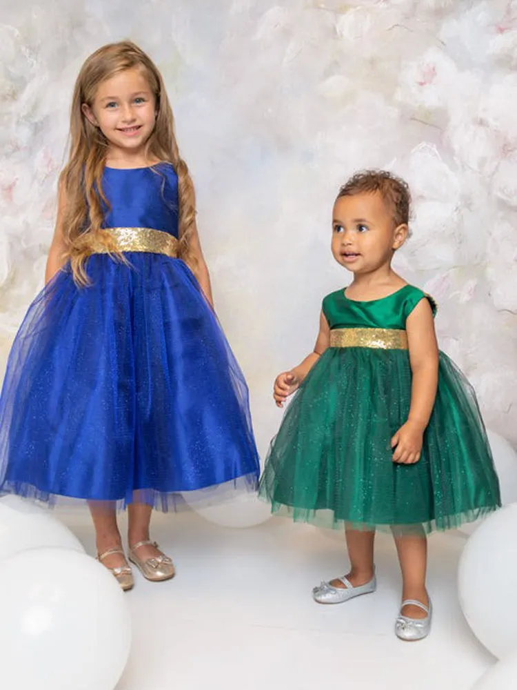 Baby Girls Multi Color Sparkle Sequin V Back Flower Girl Dress 6-24 Months