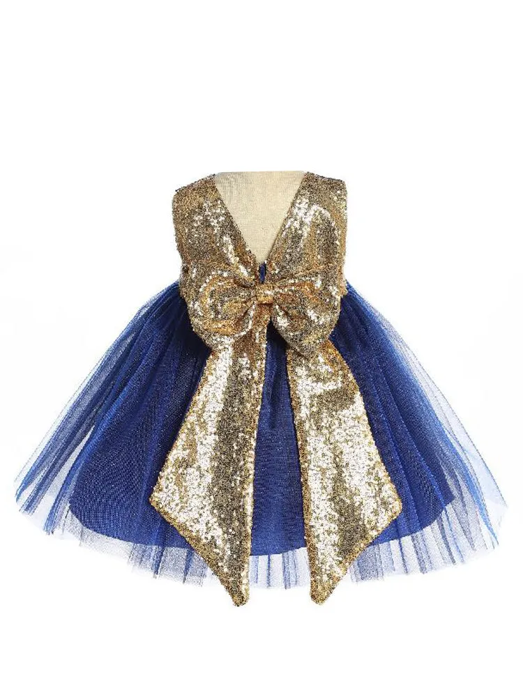 Baby Girls Multi Color Sparkle Sequin V Back Flower Girl Dress 6-24 Months