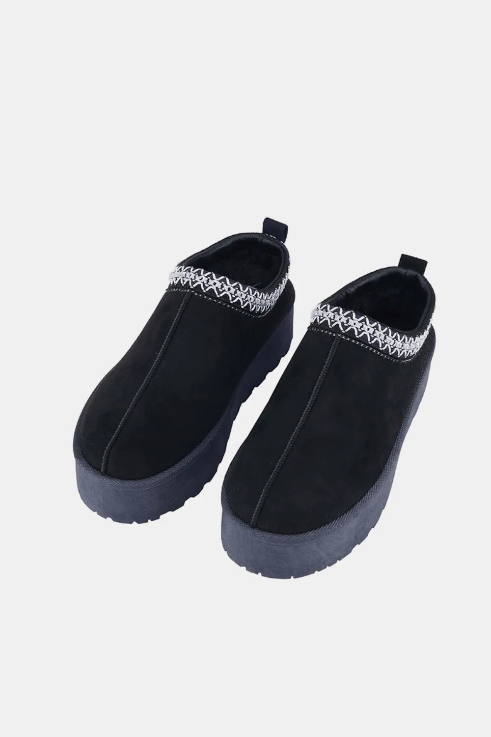Black Embroidered Trim Platform Slippers