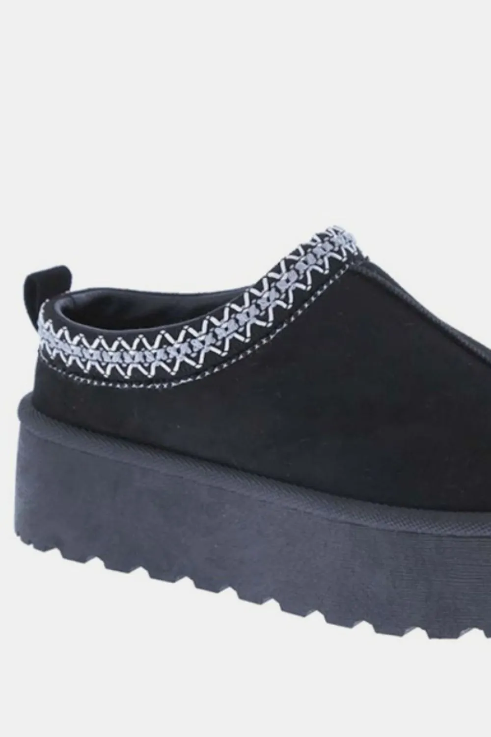 Black Embroidered Trim Platform Slippers