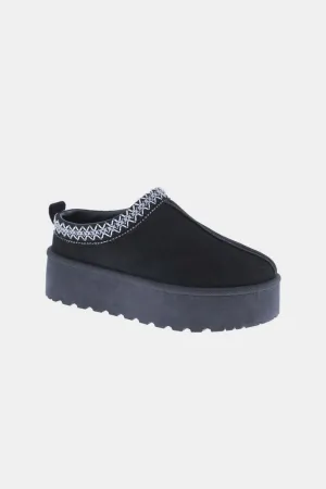 Black Embroidered Trim Platform Slippers