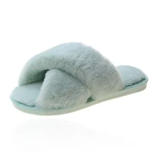 Blossom Faux Fur Slippers - Mint Green