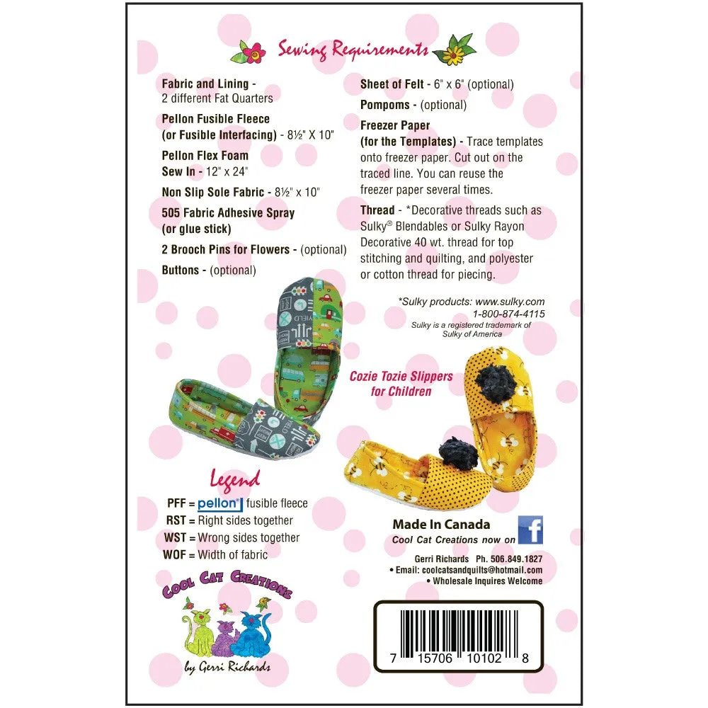 Children's Cozie Tozie Slippers Pattern, Cool Cat Creations
