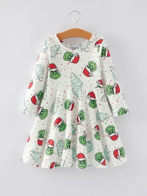 Christmas Cartoon Characters Gingerbread Print Girls Dress