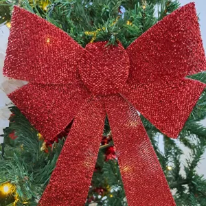 Christmas Tinsel Bow Red Glitter 22cm