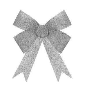 Christmas XL Tinsel Bow Silver Glitter 37cm