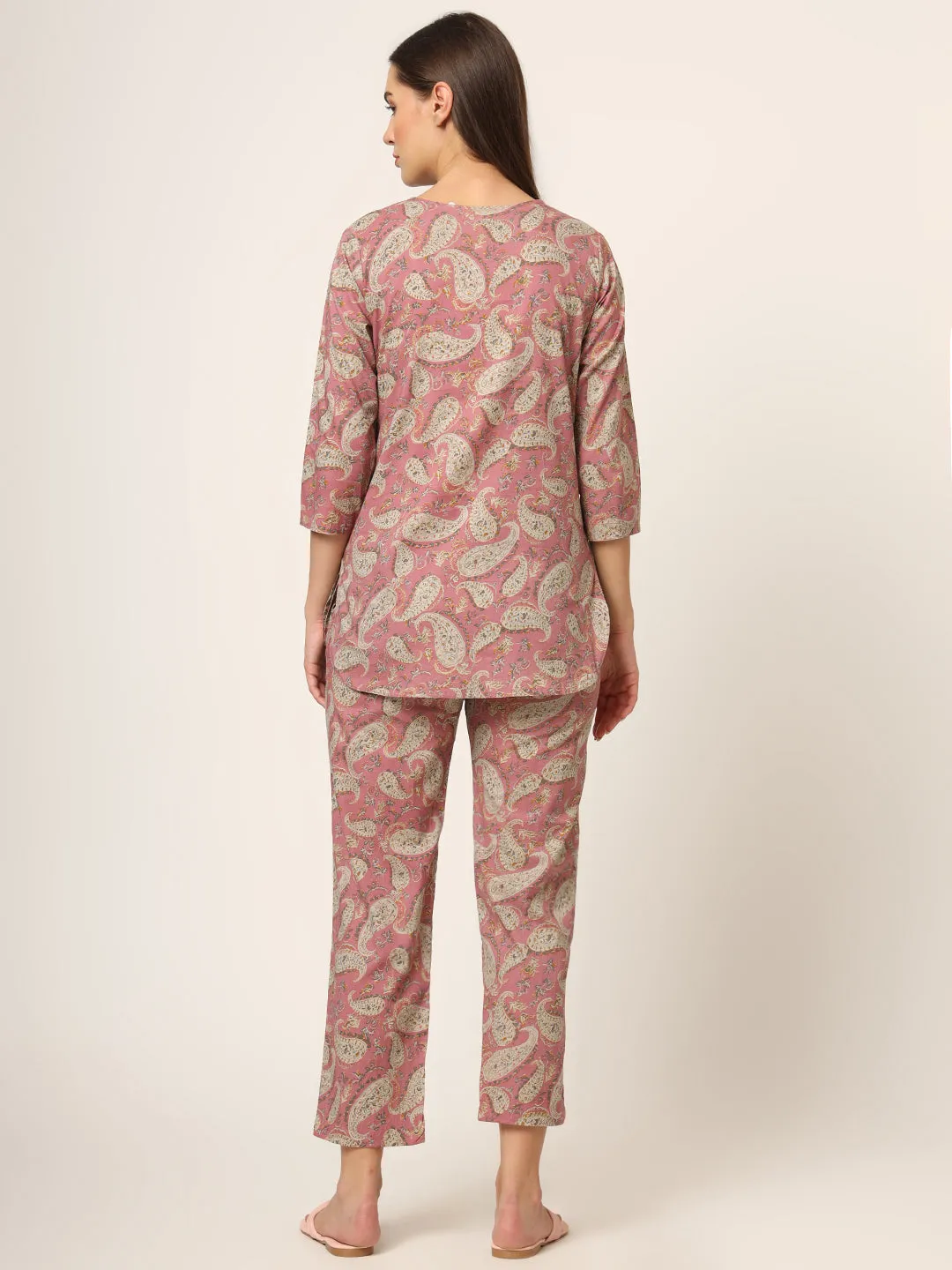 Divena Pink Floral Print Cotton Regular Fit Night Suit