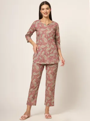 Divena Pink Floral Print Cotton Regular Fit Night Suit