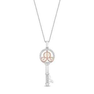 Enchanted Disney Fine Jewelry 14K Rose Gold Over Sterling Silver 1/10Cttw Diamond Cinderella Key Pendant