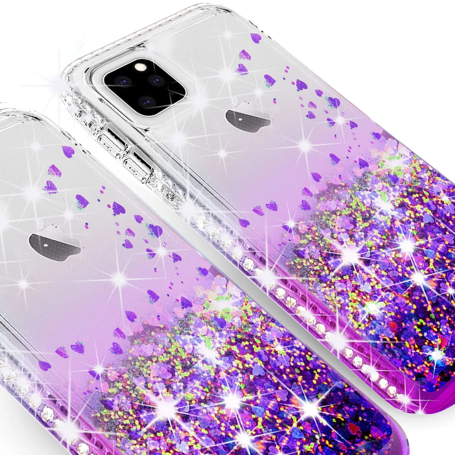 For Apple iPhone 13 Case Liquid Glitter Phone Case Waterfall Floating Quicksand Bling Sparkle Cute Protective Girls Women Cover for iPhone 13 W/Temper Glass - Purple