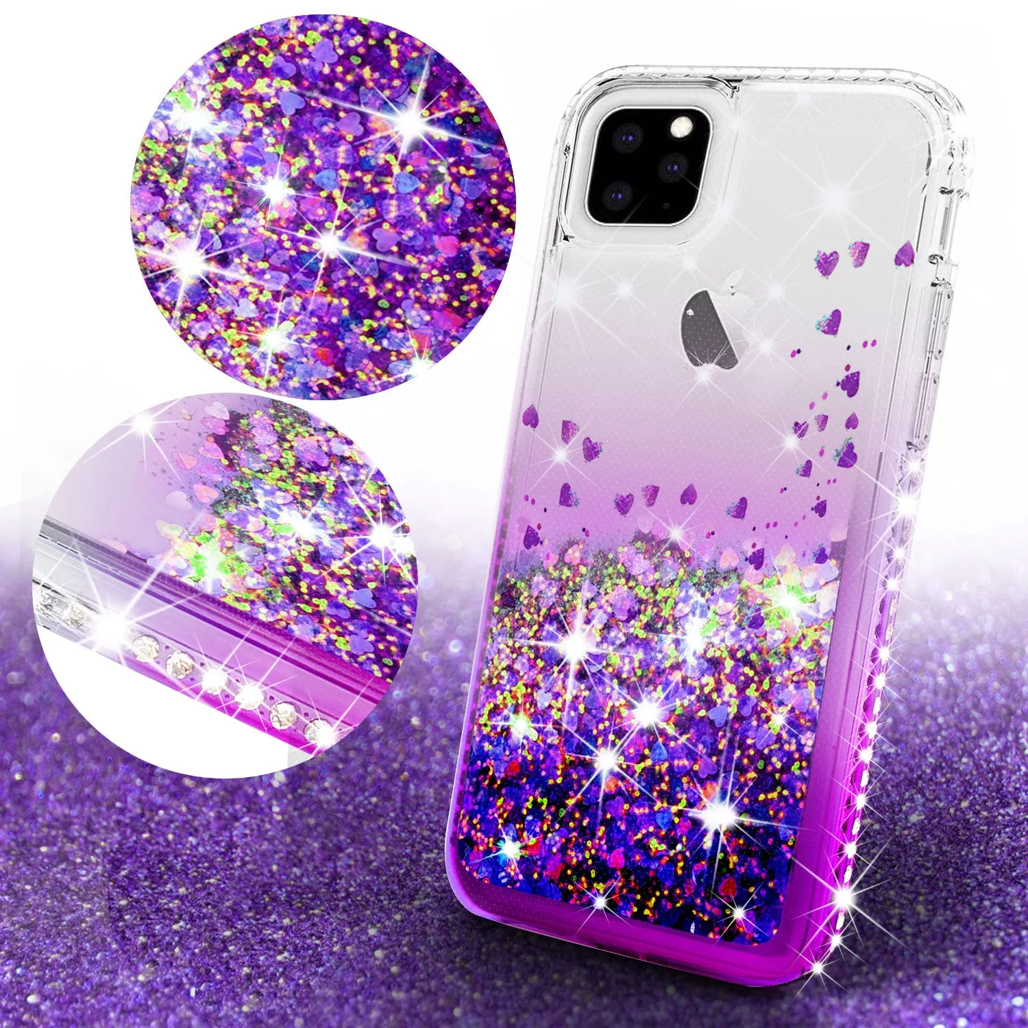 For Apple iPhone 13 Case Liquid Glitter Phone Case Waterfall Floating Quicksand Bling Sparkle Cute Protective Girls Women Cover for iPhone 13 W/Temper Glass - Purple