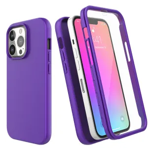 For Apple iPhone 13 Pro Case with Built-in Screen Protector,Rugged PC Front Cover   Soft TPU Non-Slip Cover, Shockproof Full-Body Protective Case Cover - Purple