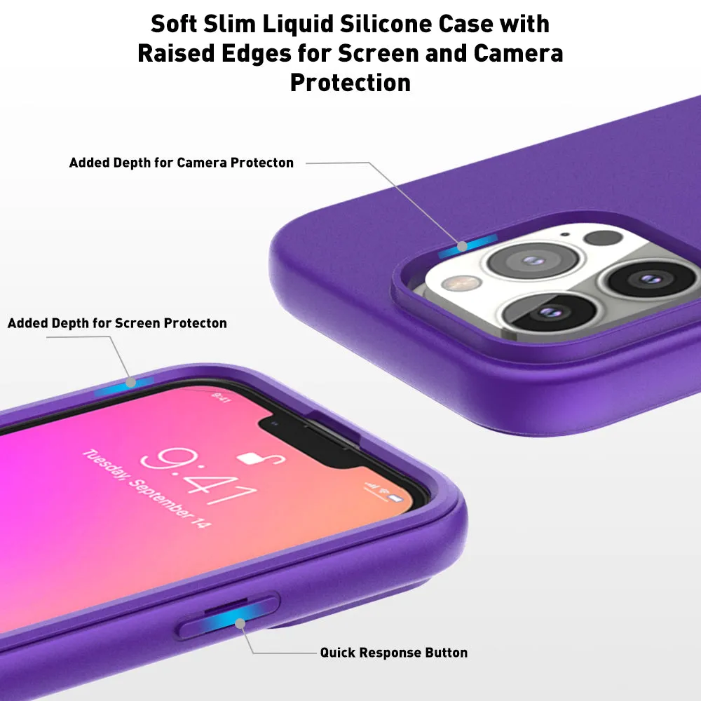 For Apple iPhone 13 Pro Case with Built-in Screen Protector,Rugged PC Front Cover   Soft TPU Non-Slip Cover, Shockproof Full-Body Protective Case Cover - Purple