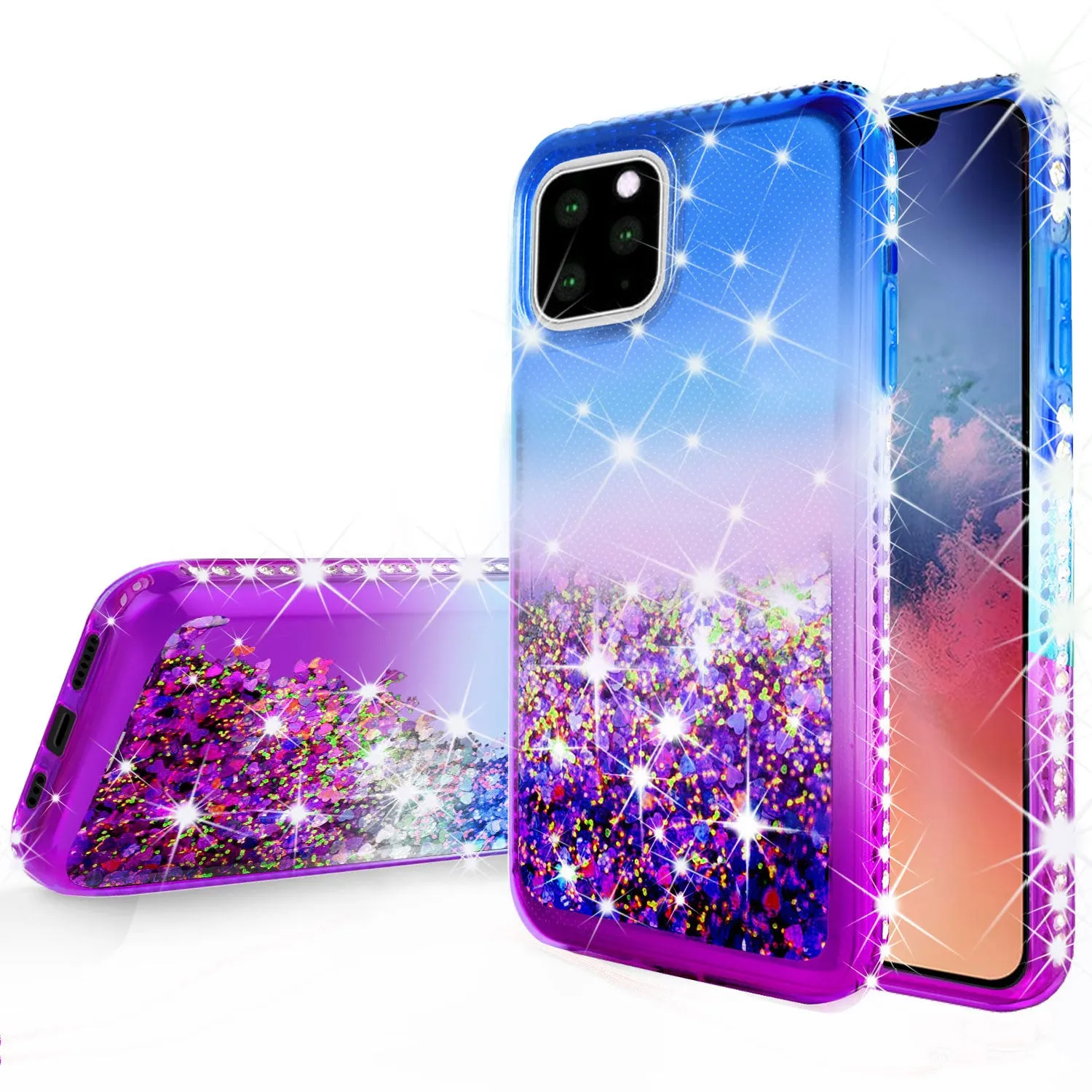For Apple iPhone 13 Pro Max Case Liquid Glitter Phone Case Waterfall Floating Quicksand Bling Sparkle Cute Protective Girls Women Cover for iPhone 13 Pro Max W/Temper Glass -  (Blue/Purple Gradient)