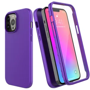 For Apple iPhone 13 Pro Max Case with Built-in Screen Protector,Rugged PC Front Cover   Soft TPU Non-Slip Cover, Shockproof Full-Body Protective Case Cover - Purple