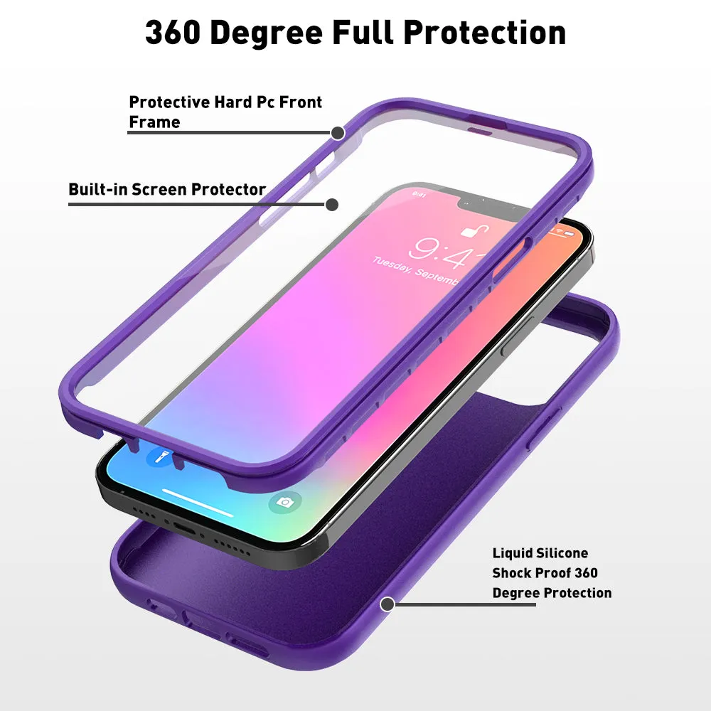 For Apple iPhone 13 Pro Max Case with Built-in Screen Protector,Rugged PC Front Cover   Soft TPU Non-Slip Cover, Shockproof Full-Body Protective Case Cover - Purple