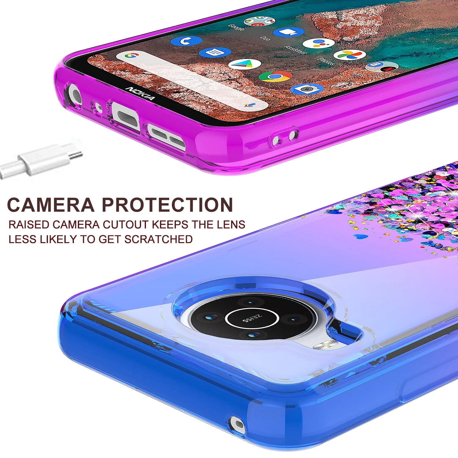 For Nokia X100 Case Liquid Glitter Phone Case Waterfall Floating Quicksand Bling Sparkle Cute Protective Girls Women Cover for Nokia X100 W/Temper Glass -  (Blue/Purple Gradient)