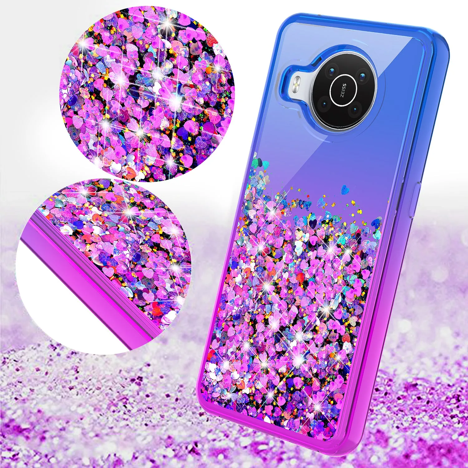 For Nokia X100 Case Liquid Glitter Phone Case Waterfall Floating Quicksand Bling Sparkle Cute Protective Girls Women Cover for Nokia X100 W/Temper Glass -  (Blue/Purple Gradient)