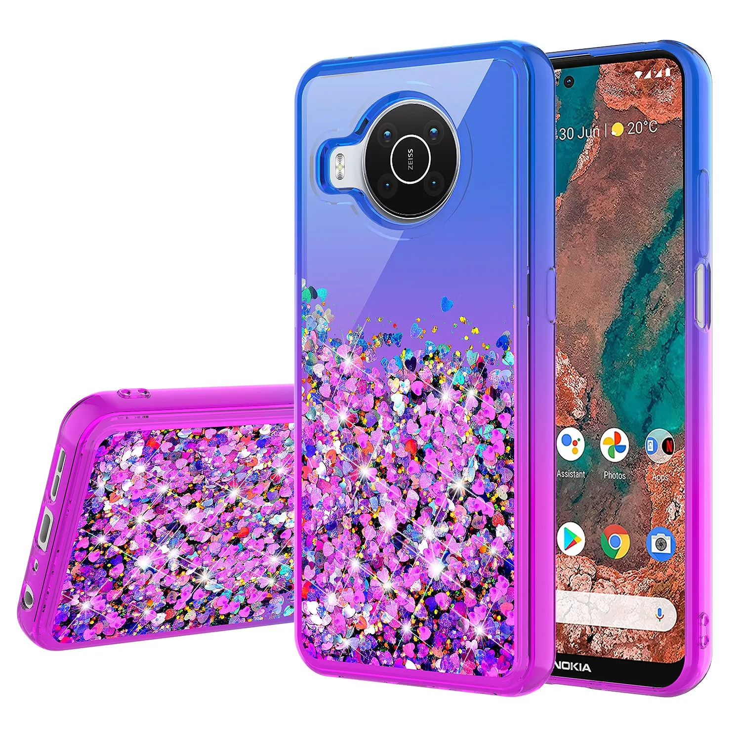 For Nokia X100 Case Liquid Glitter Phone Case Waterfall Floating Quicksand Bling Sparkle Cute Protective Girls Women Cover for Nokia X100 W/Temper Glass -  (Blue/Purple Gradient)