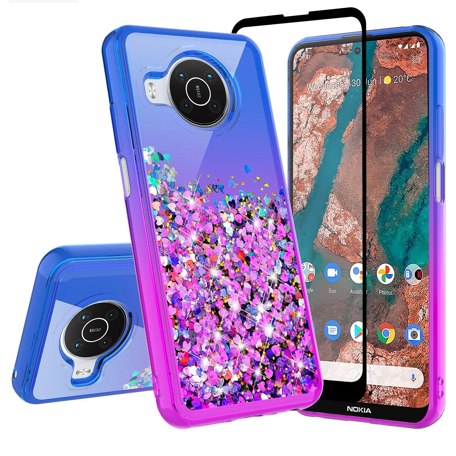 For Nokia X100 Case Liquid Glitter Phone Case Waterfall Floating Quicksand Bling Sparkle Cute Protective Girls Women Cover for Nokia X100 W/Temper Glass -  (Blue/Purple Gradient)