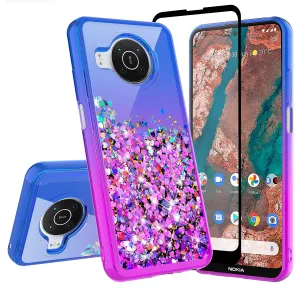 For Nokia X100 Case Liquid Glitter Phone Case Waterfall Floating Quicksand Bling Sparkle Cute Protective Girls Women Cover for Nokia X100 W/Temper Glass -  (Blue/Purple Gradient)