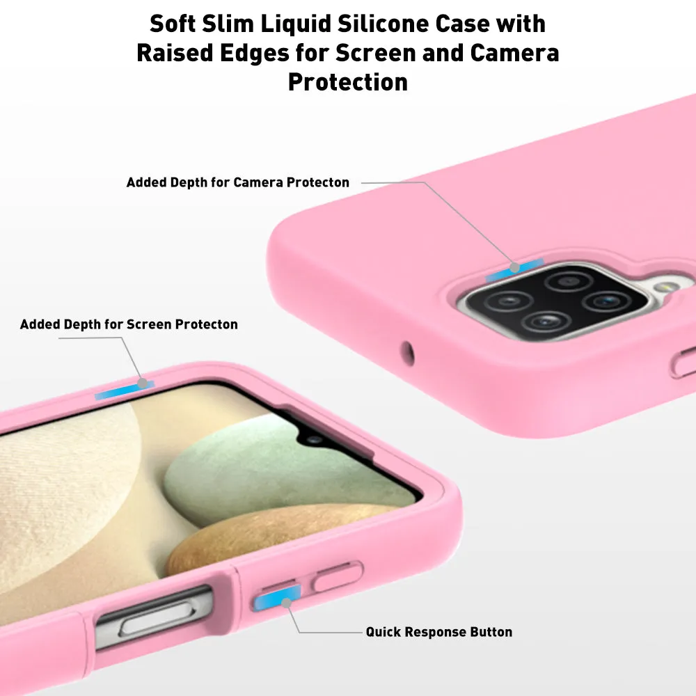 For Samsung Galaxy A12 Case with Built-in Screen Protector,Rugged PC Front Cover   Soft TPU Non-Slip Cover, Shockproof Full-Body Protective Case Cover - Pink