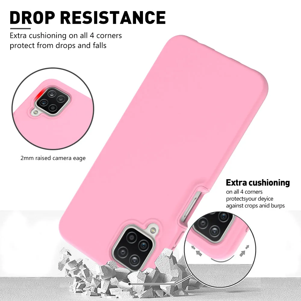 For Samsung Galaxy A12 Case with Built-in Screen Protector,Rugged PC Front Cover   Soft TPU Non-Slip Cover, Shockproof Full-Body Protective Case Cover - Pink