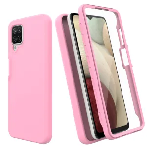 For Samsung Galaxy A12 Case with Built-in Screen Protector,Rugged PC Front Cover   Soft TPU Non-Slip Cover, Shockproof Full-Body Protective Case Cover - Pink