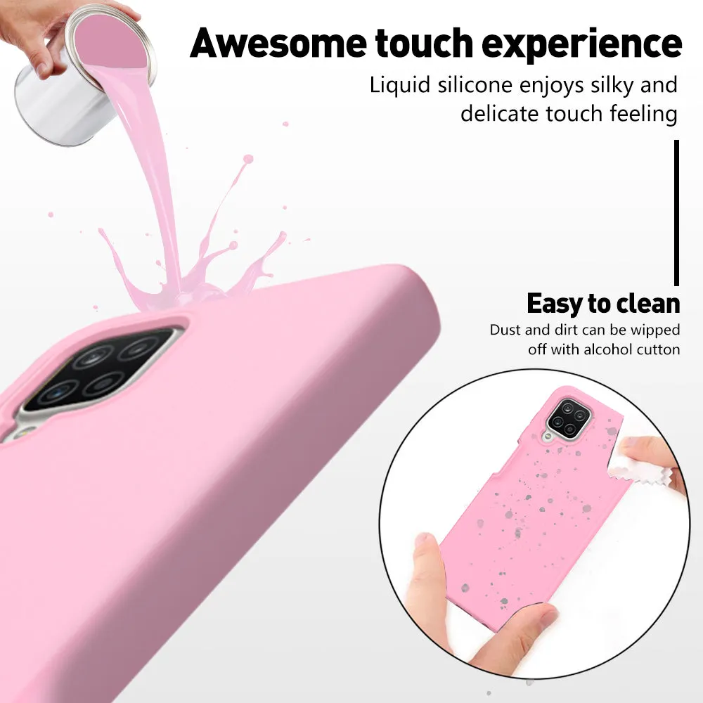 For Samsung Galaxy A12 Case with Built-in Screen Protector,Rugged PC Front Cover   Soft TPU Non-Slip Cover, Shockproof Full-Body Protective Case Cover - Pink