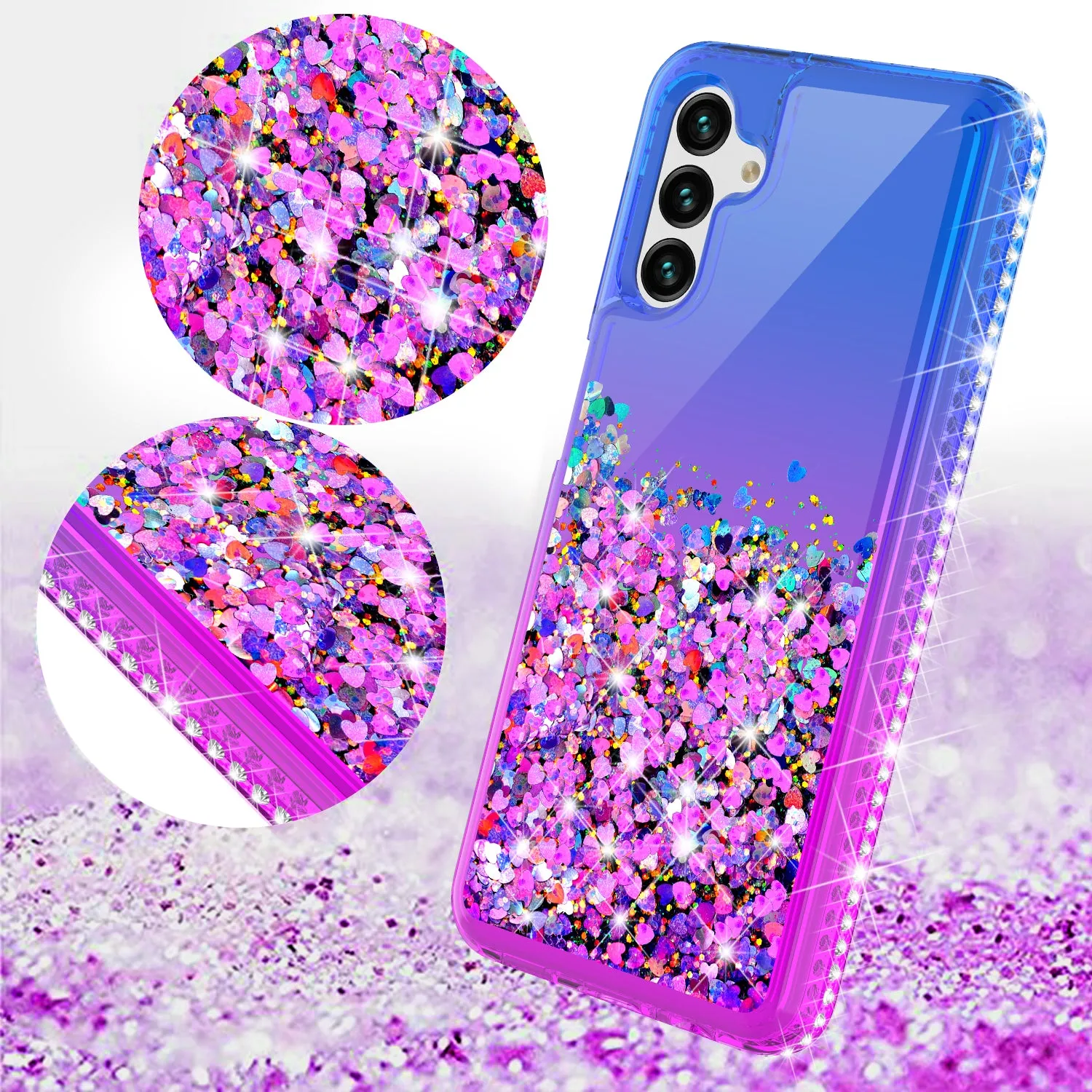 For Samsung Galaxy A13 5G Case Liquid Glitter Phone Case Waterfall Floating Quicksand Bling Sparkle Cute Protective Girls Women Cover for Samsung Galaxy A13 5G W/Temper Glass -  (Blue/Purple Gradient)