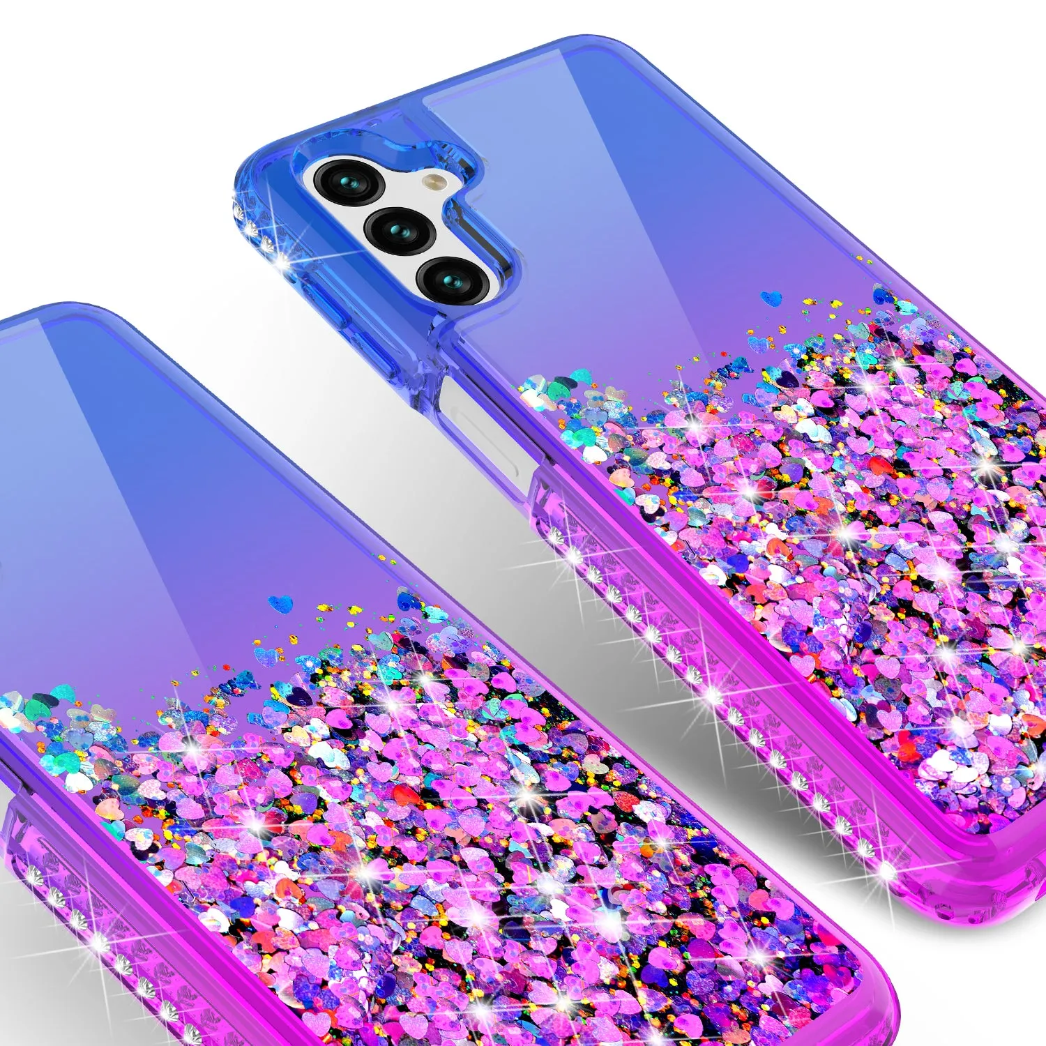 For Samsung Galaxy A13 5G Case Liquid Glitter Phone Case Waterfall Floating Quicksand Bling Sparkle Cute Protective Girls Women Cover for Samsung Galaxy A13 5G W/Temper Glass -  (Blue/Purple Gradient)